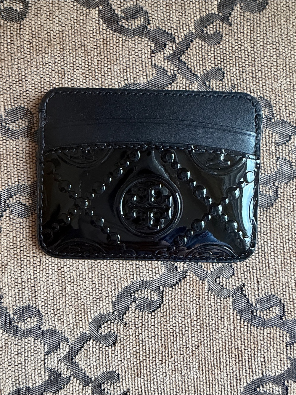 Tory Burch Black Patent Leather Card Holder with Logo